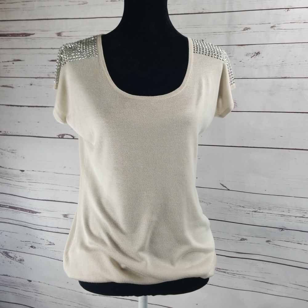 Beige Studded Express Top Sz Med